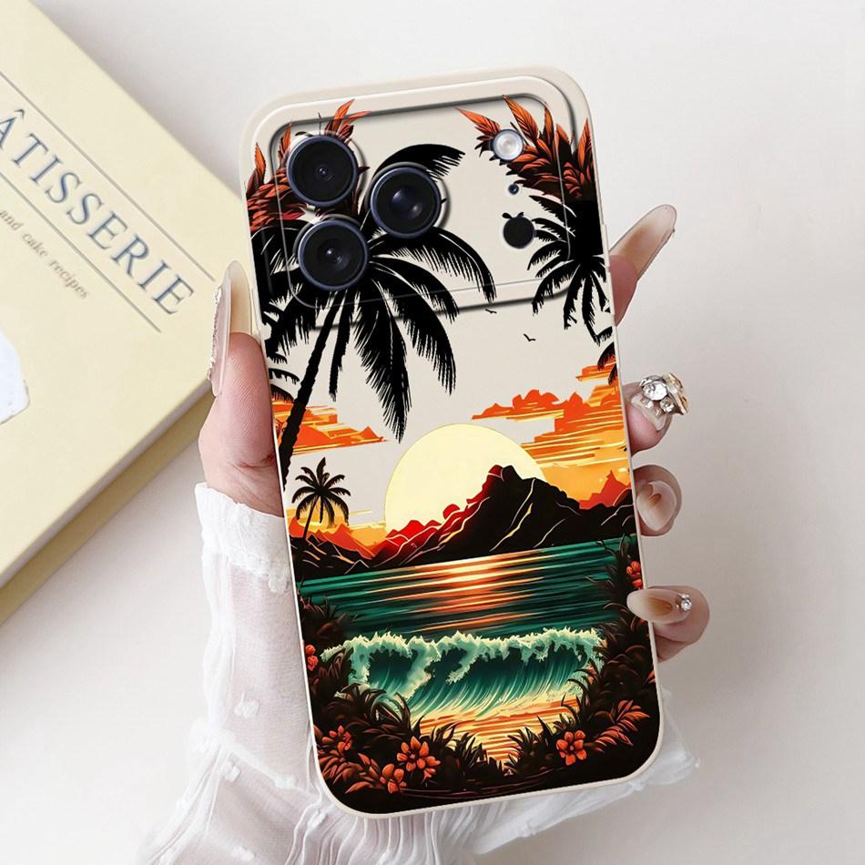 For iPhone 17 Pro Max 17Pro Fashion Dusk Beach Painting Phone Case For iPhone17 Pro 17ProMax Soft Silicone Cases Bumpers