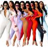 European Solid Color Zippered Long Sleeve Slim Fit Women's Jumpsuit