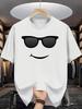 Unisex Brown Tee Cool Sunglasses Smiley Face Simple Line Graphic Print Crew Neck Short Sleeve Summer Casual Male Cotton Street Top