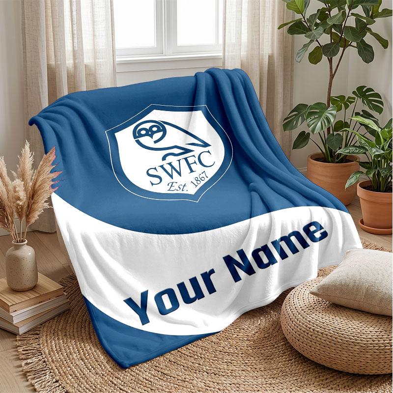 Sheffield Wednesday FC Benutzerdefinierter Name Text Flanelldecke Fußball Logo Personalisierte Fleece-Kuscheldecke Besonderes Geschenk für Sofa Schlafzimmer Zuhause