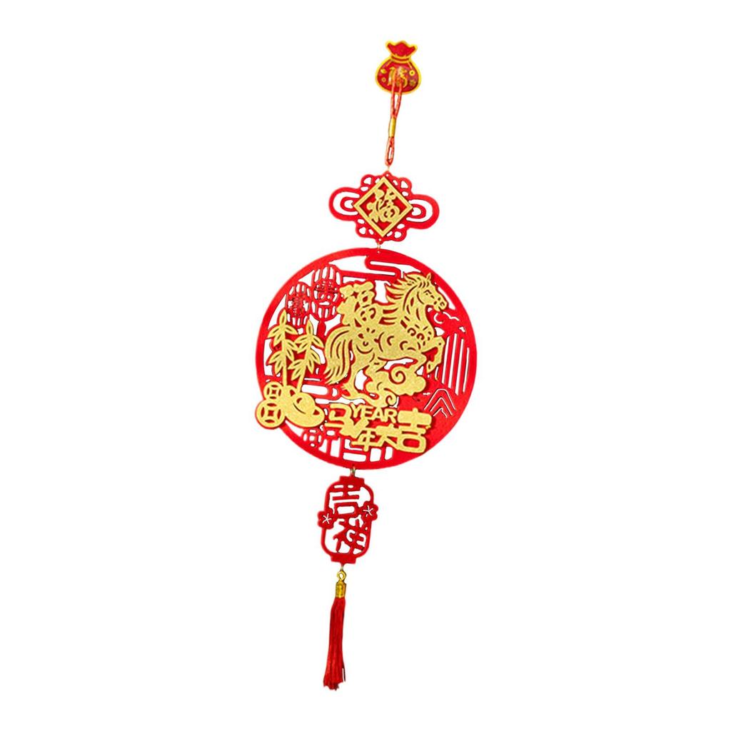 Horse Year Blessing Pendant Flocked Fabric Red Hanging Ornament Fu Symbol Prosperity Decor for Chinese New Year Home Use