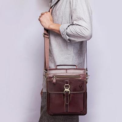 Sac à bandoulière vintage décontracté pour homme, en cuir de vache, à rabat