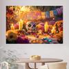 1 Piece of 2D Background Cloth "Colorful Day of the Dead Theme Background Cloth, Sugar Skull and Flower Candlelight.