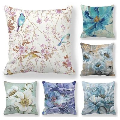 Flower Printing Throw Pillow Covers Vintage Oil Painting Birds Floral Square Cushion Cover Pillowcases for Sofa Home Decor 45cm