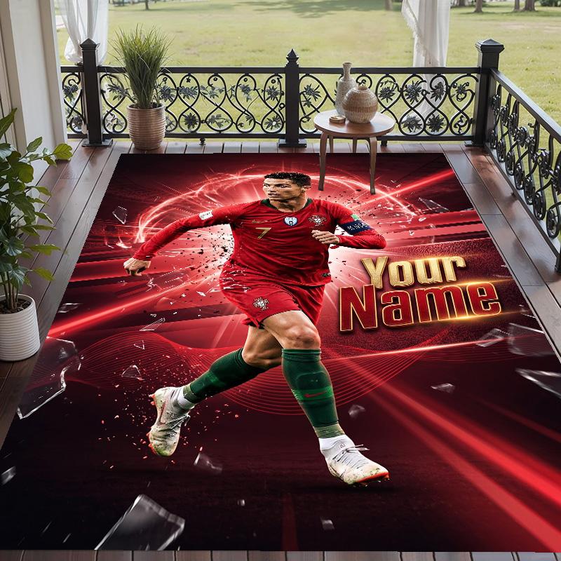 Tappeto Stampato con Testo Personalizzato Cristiano Ronaldo Tappeto Antiscivolo per Decorazione della Stanza di Casa