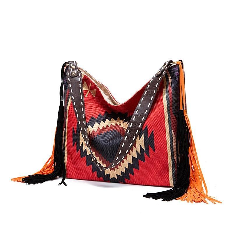 European and American Retro Bohemian Handmade Woven Flowing Silk Cotton and Linen Single Shoulder Large Bag for Women