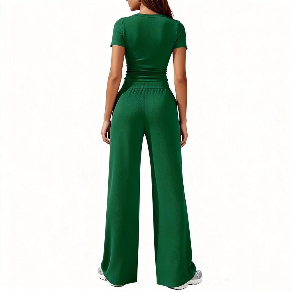 Women's Casual Elegant V-neck Casual Top And Pants Two-Piece Set