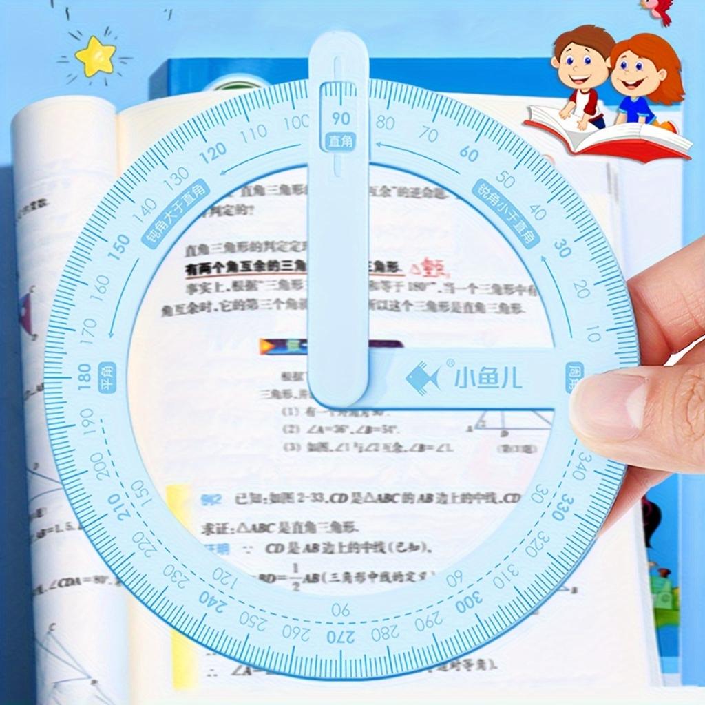 360 Derece Hareketli Açı Ölçer Cetvel - İletki, Dik ve Geniş Açıları Gösteren Çok Fonksiyonlu Matematik Demonstratörü, Şeffaf PP Malzeme