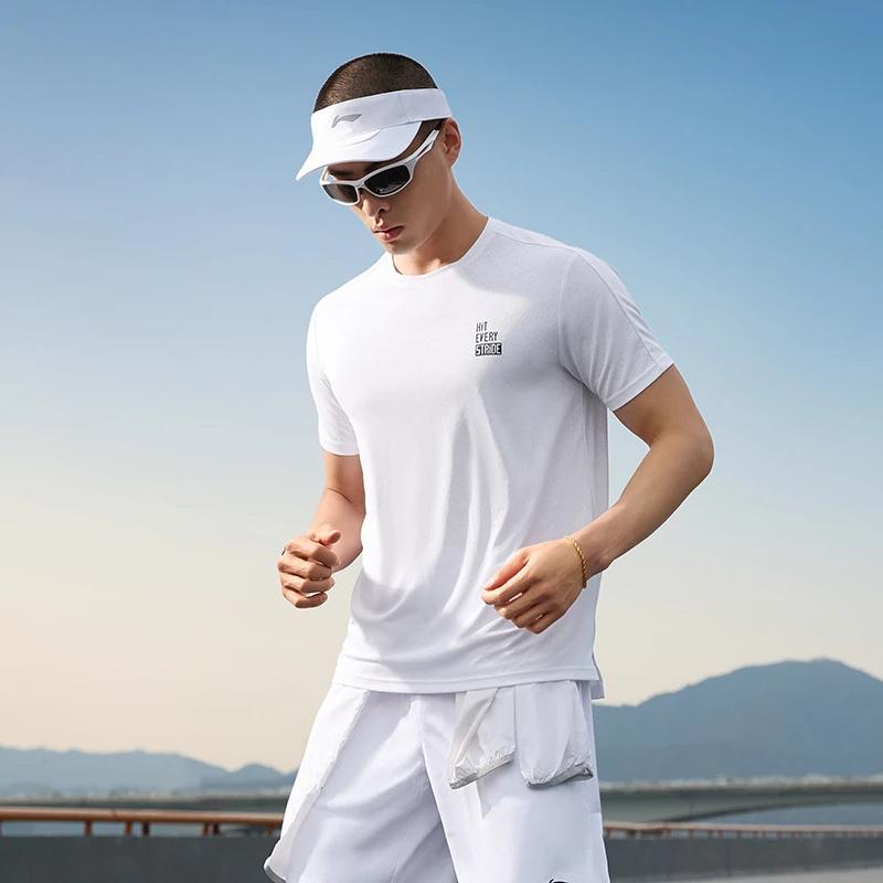 Li Ning Running Series Solid Color Round Neck Pullover Quick-Dry Breathable Short Sleeve T-Shirt Men Tops White ATSU191-2