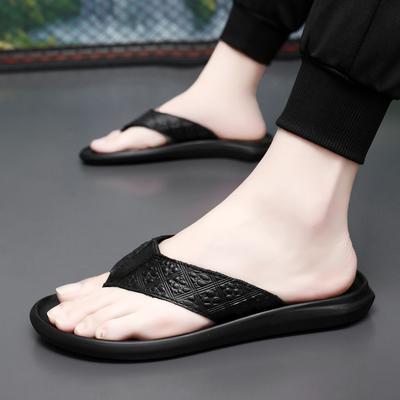 Sommerschuhe Herren Hausschuhe Leder Herren Flip Flops Flache Herren Sandalen Urlaub Rutschfest Männliche Schuhe Handgefertigt Herren Leichtgewichtsschuhe