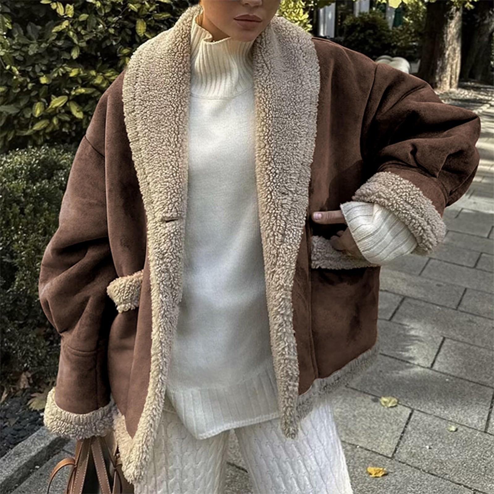 

Осенне-зимнее женское американское ретро-пальто с лацканами и свободным верхом M светло-коричневого