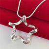 Women's Star Pendant Necklace 925 Silver Plated Wave Texture Snake Chain Jewelry Gift for Birthday Wedding Christmas Party