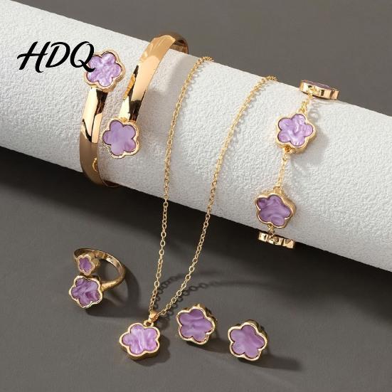 Lightweight Structure Jewelry Set 5Pcs/Set Women Lucky Flower Decor Sparkling Rhinestones Fashionable