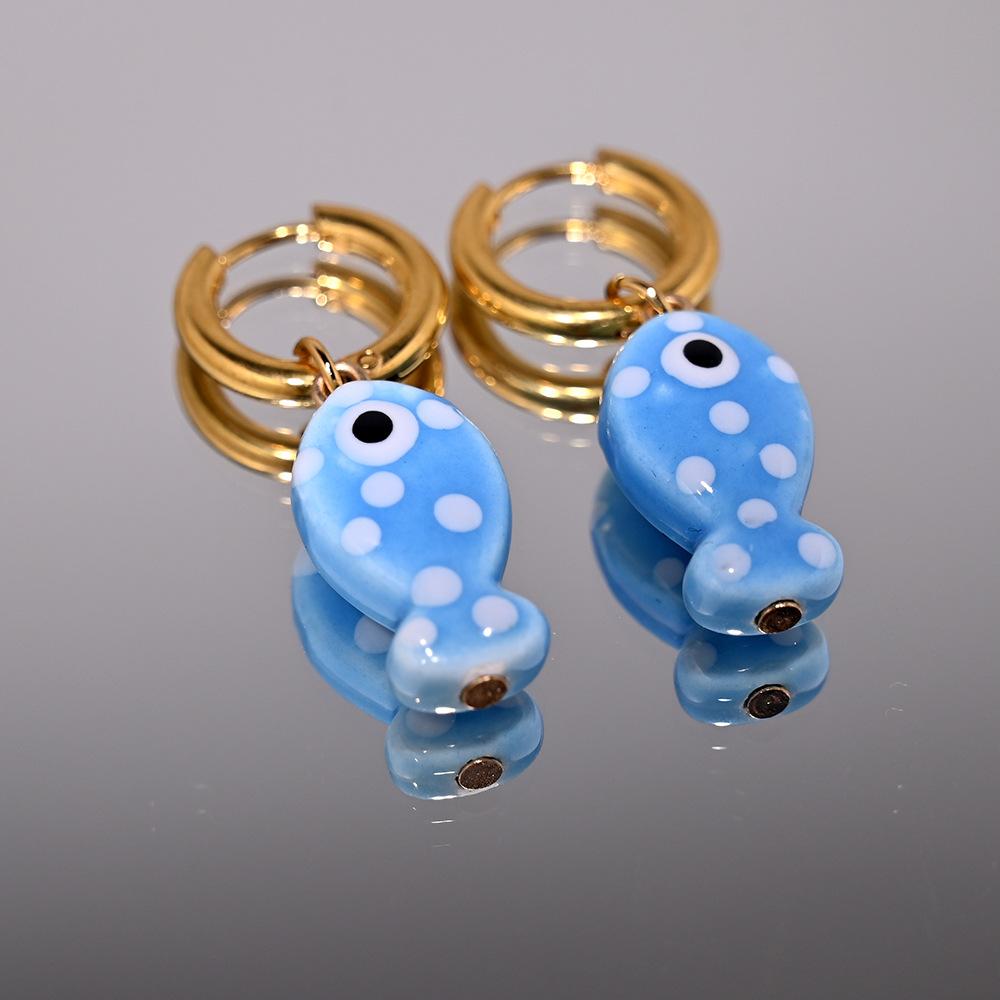 

Cute Sweet Summer Dopamine Colorful Ceramic Little Fish Pendant Gold Color Stainless Steel Hoop Earrings for Women Jewelry Gifts