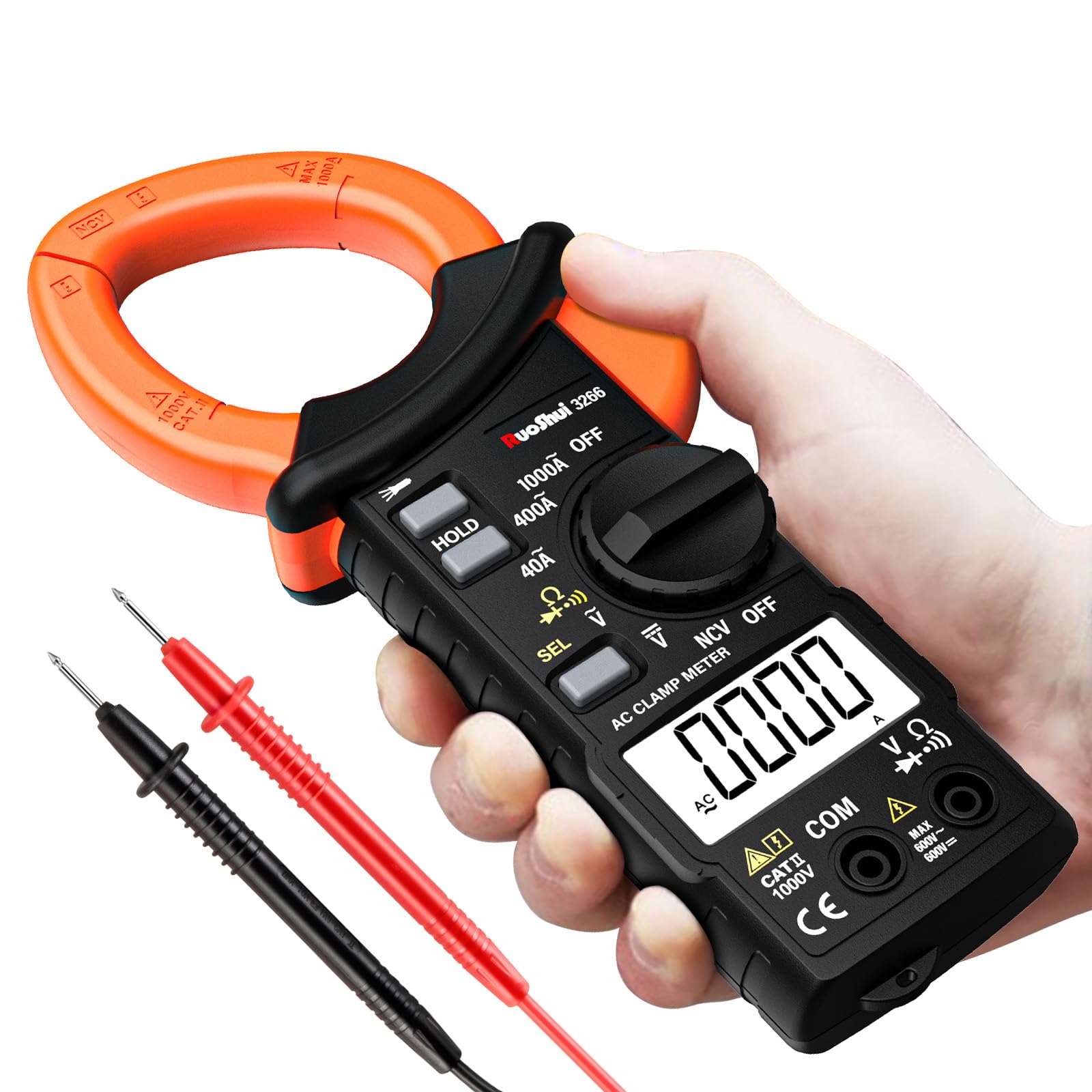 

Цифровий струмовимірювальний кліщ 4000 відліків Тестер Струм змінного струму Напруга Опір Діод Провідність з функцією NCV Захист від перевантаження Сертифікований для безпечного використання чорний