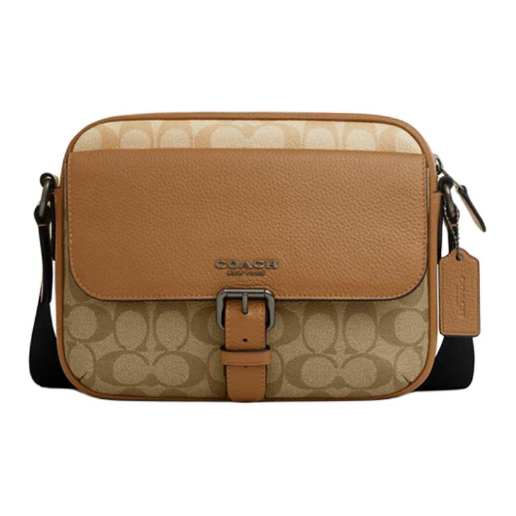 Coach Hudson Crossbody Bag Signature Colorblock Canvas Light Saddle Multi Casual Daily CR339-QBMYC Basic Set (Bag+Dust Bag)