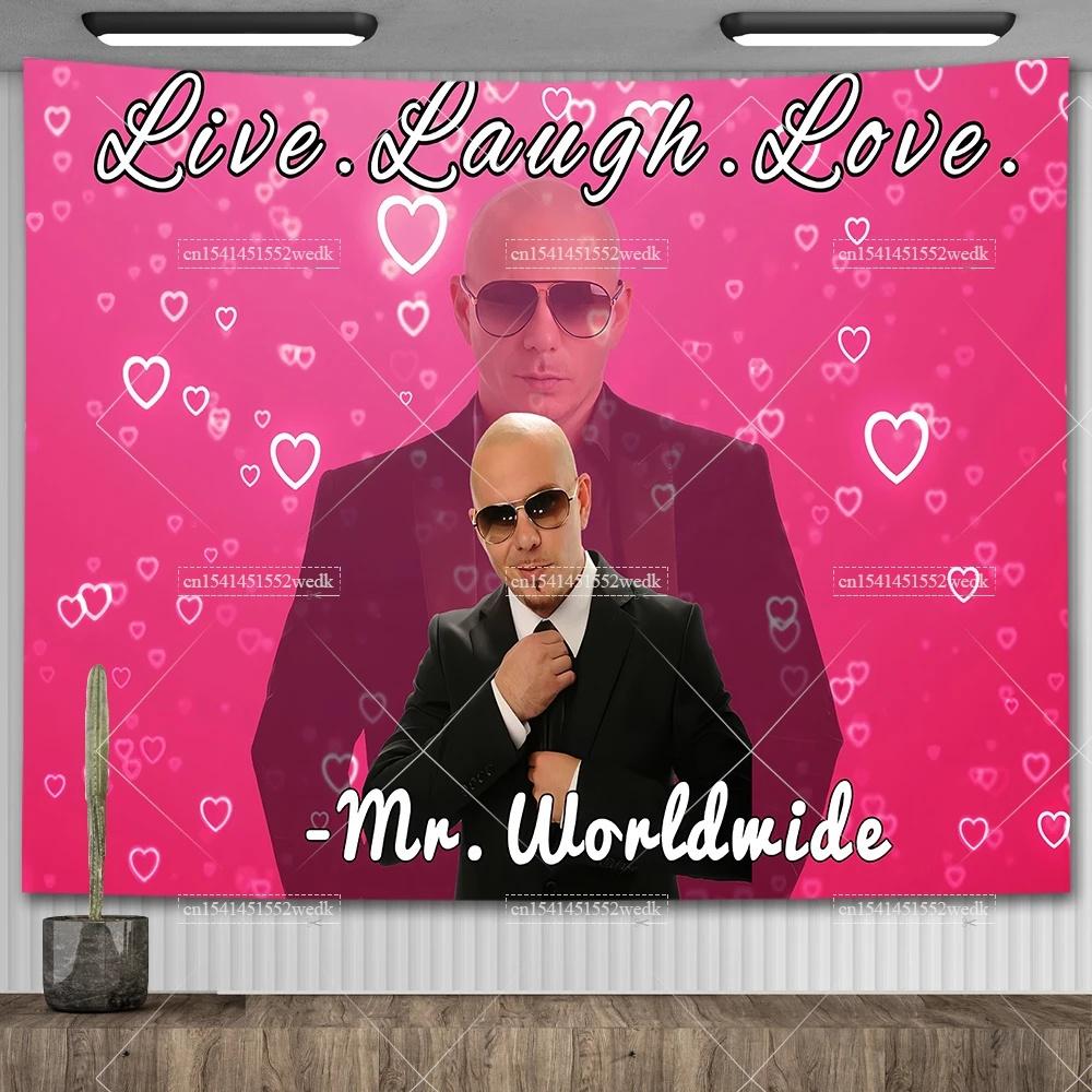 Mr Worldwide Dice To Live Laugh Love Telo da Parete MR 305 Pitbull Meme Telo da Parete Grande Tessuto Appeso a Parete Teli Tappetini Yoga