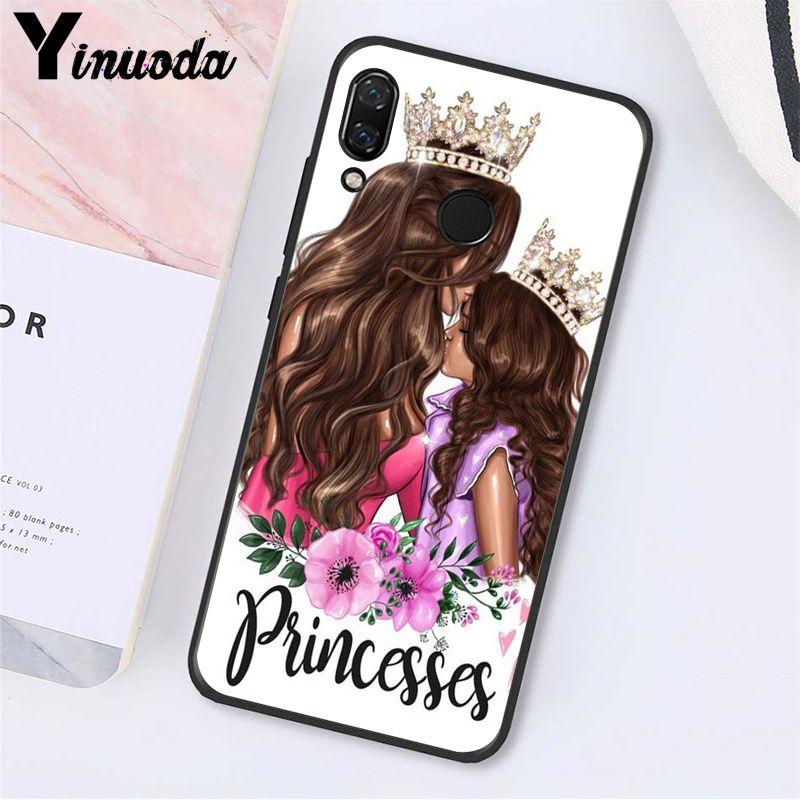 Yinuoda Fashion Black Brown Hair Baby Mom Girl Queen Phone Case for Xiaomi Redmi Note 7 8T Redmi 5plus 6A Note8 4X Note8Pro