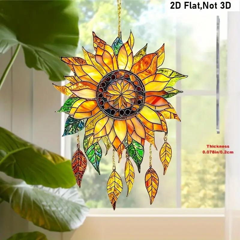 Vintage Sunflower Suncatcher 2D Acrylic Window Hanging, Sunflower Wall Decor for Kitchen Office Garden Decor, Sunflower Gifts