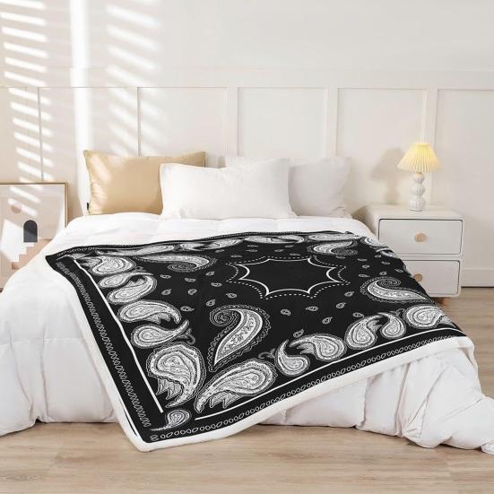 Retro Paisley Pattern Blanket Bohemian Soft Flannel Throw Blanket Decorative Washable Cozy Blanket for Couch Bed Sofa