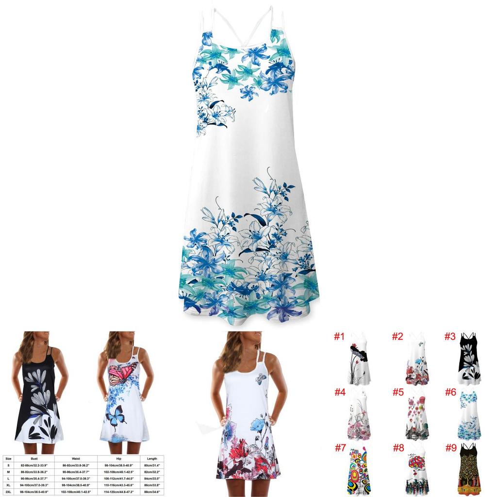 Elegant Women Summer Vintage Beach Sleeveless 3d Floral Print Boho Tank Dress