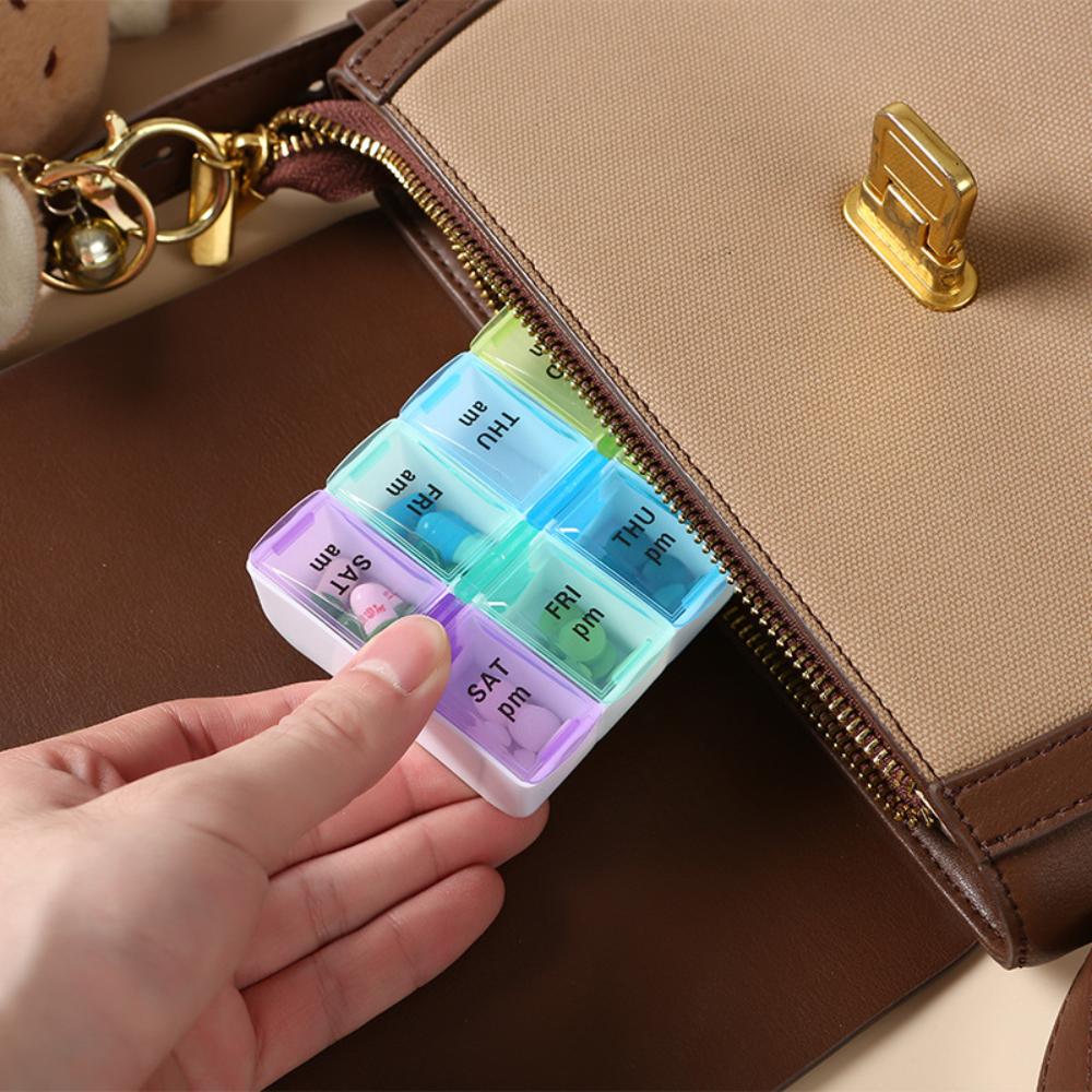 New Hot Portable Weekly Large Pill Organizer Case Box Storage Container 7 Day 2 Times 14 Grids for Vitamin Medicine Fish Oils