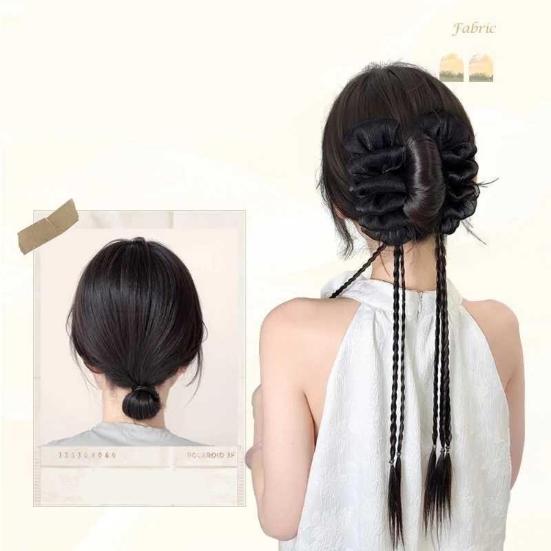 Synthetic Ponytails Chinese Style Lace Twist Braid Clip-on Wig Natural Low Ponytail Headdress