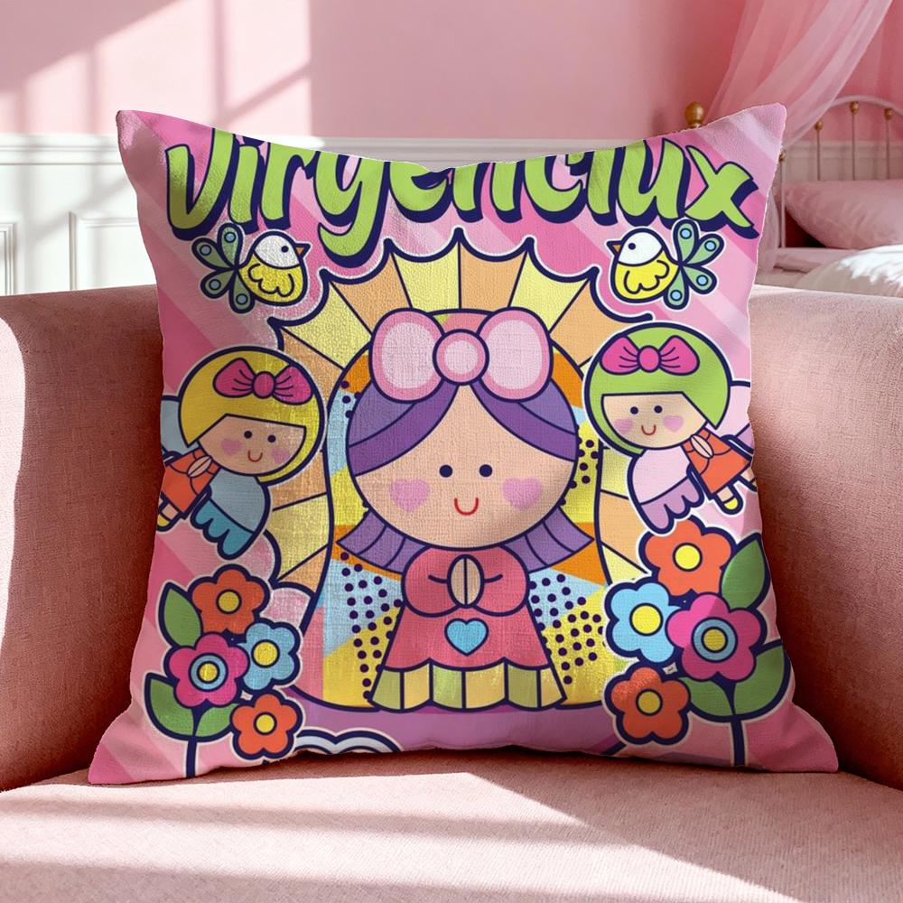 Figure V-Virgin Mary Cushion Cover Breathable Linen Pillowcase Summer Odorless Eco-Friendly Invisible Zipper Washable