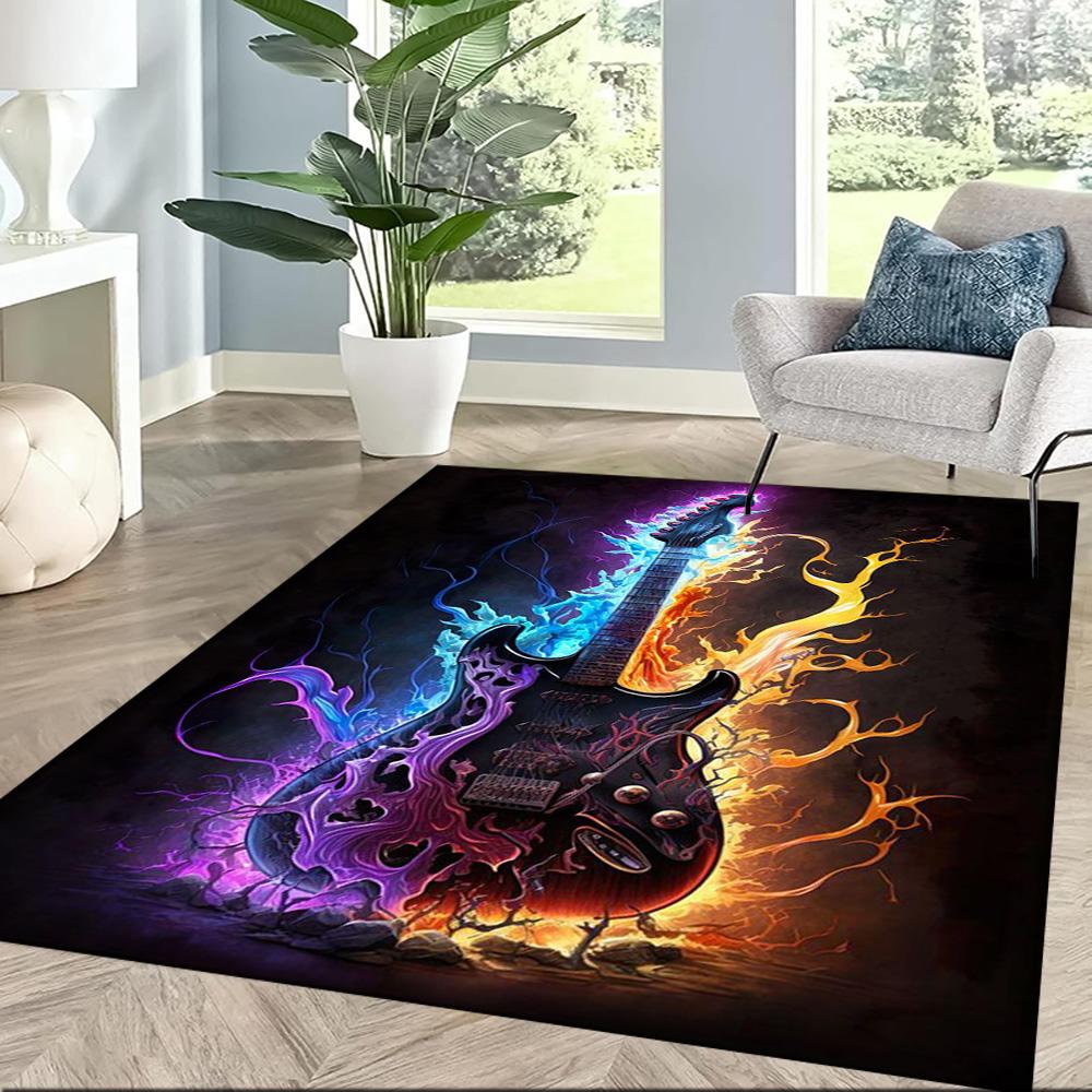 Electric Guitar In Flames Floor Mats for Living Room, Bedroom and Room Decoration Are Suitable for Gifts.