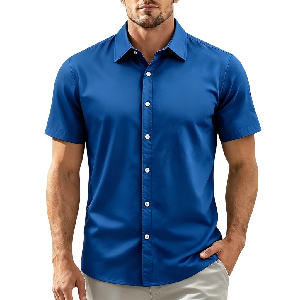 Camisa Casual de Manga Corta para Hombre Cuello de Botones Corte Ajustado Tejido Ligero Transpirable Camisa de Verano Primavera para Uso Diario