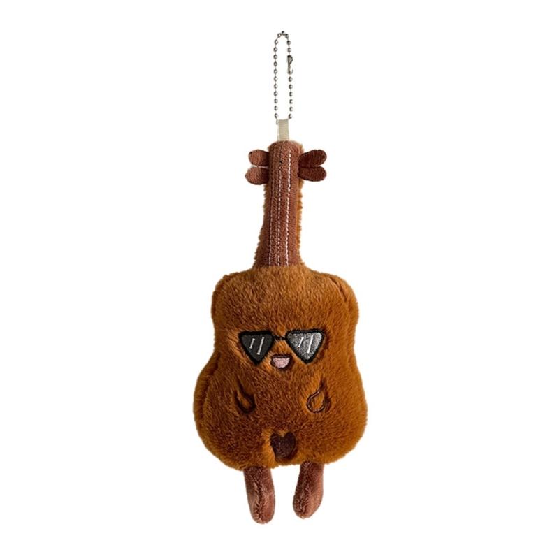 Cute Violin Shaped Plush Stuffed Toy With Keychain Clip Music Lover Gift For Friend Bag Decoration Soft Texture Present