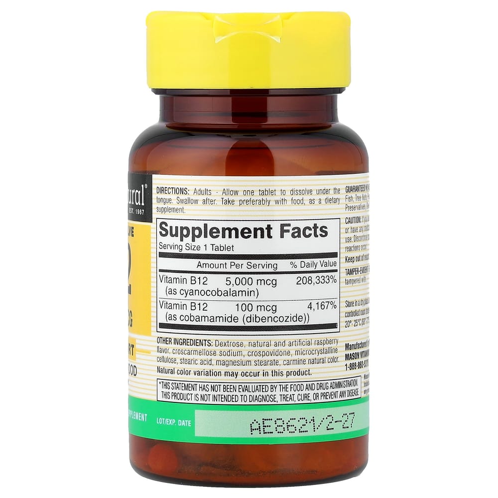 Mason Natural Rapid Dissolve Vitamin B-12 5000mcg, 30 Tablets