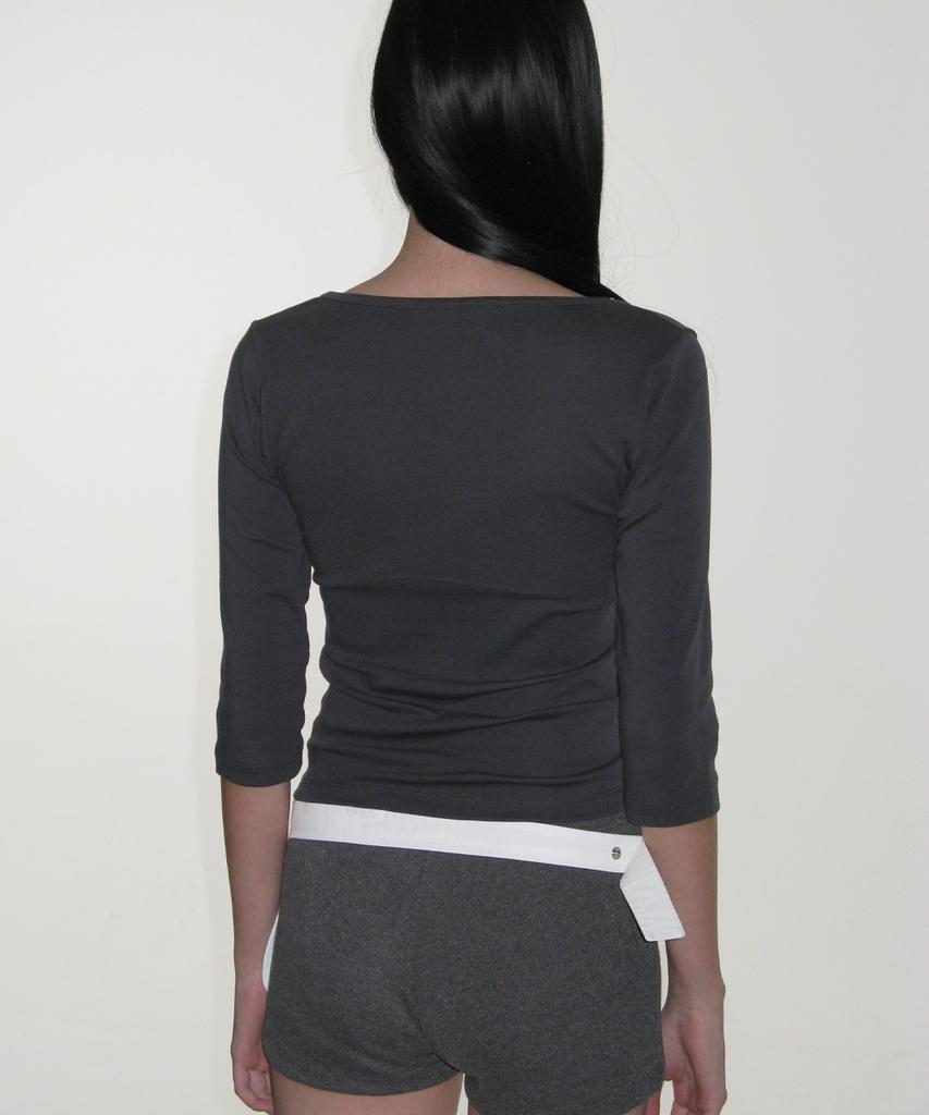 CRANK Studded U-Neck Top_Charcoal
