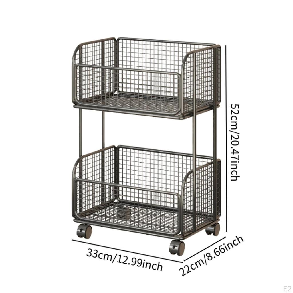 Cart Metal Wire Baskets with Wheels Iron Multipurpose Kitchen Fruit Basket Stand for Snacks Potatoes