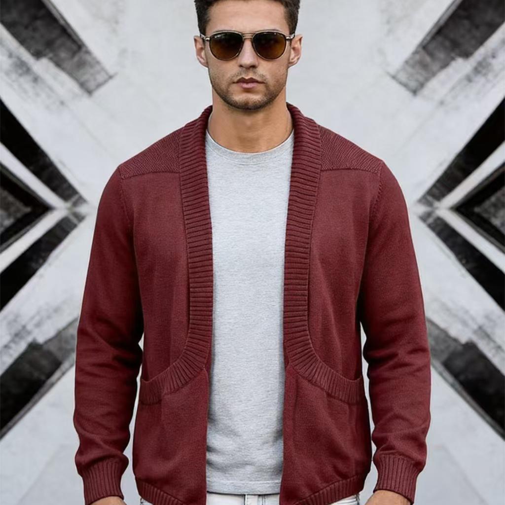 Men's Shawl Collar Cardigan Sweater Casual Knit Long Sleeve Lightweight Outerwear for Spring and Fall