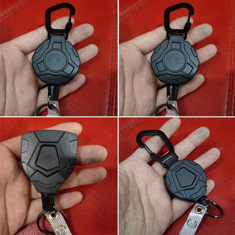 Heavy Duty Retractable Keychain Easy-to-pull Buckle Rope Elastic Keychain Anti Lost Keyring with Steel Retractable Cord