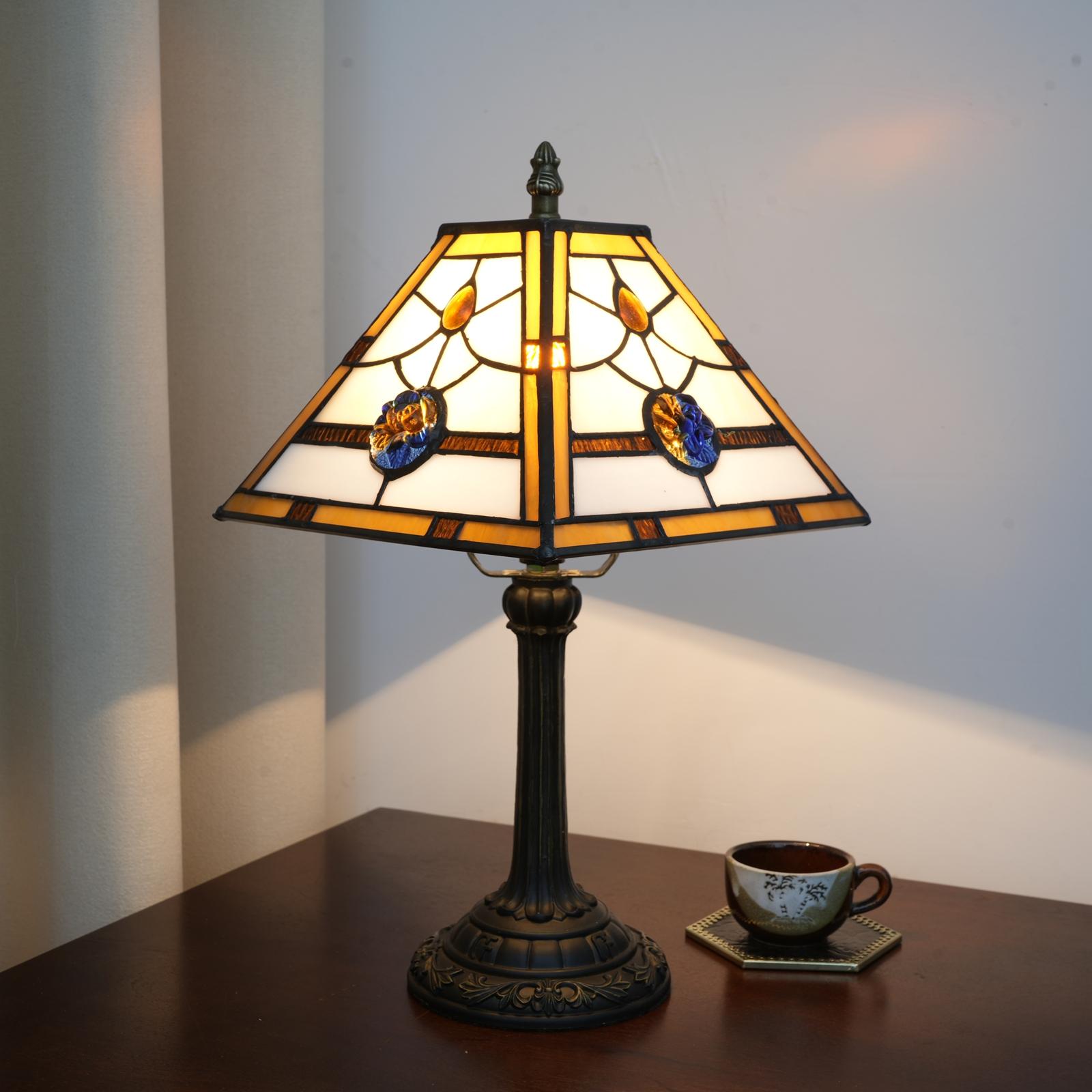 

Mission Lamp Stained Glass Table Lamp 8 Inches Cream Color Style Desk Reading Light Decor for Home Office Bedroom Living Room
