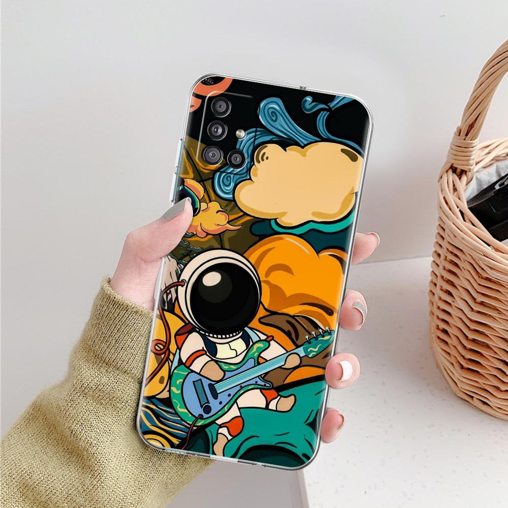 Case For Samsung A15 A13 A35 A55 A51 A71 A41 A31 A21S A03S A05 A17 A23 A25 A33 A53 A73 5G A07 4G Cover Space Astronaut Cartoon