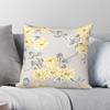 Yellow And Grey Flowers Pillowcase Polyester Linen Velvet Printed Zip Decor Room Cushion Cover