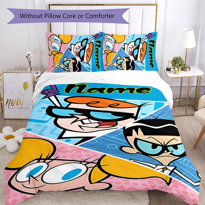 3pcs Custom Name Dexter's Laboratory Bedding Set Duvet Cover Closure Includes 1 Duvet Cover & 2 Pillowcases for All Seasons Bedroom Decor