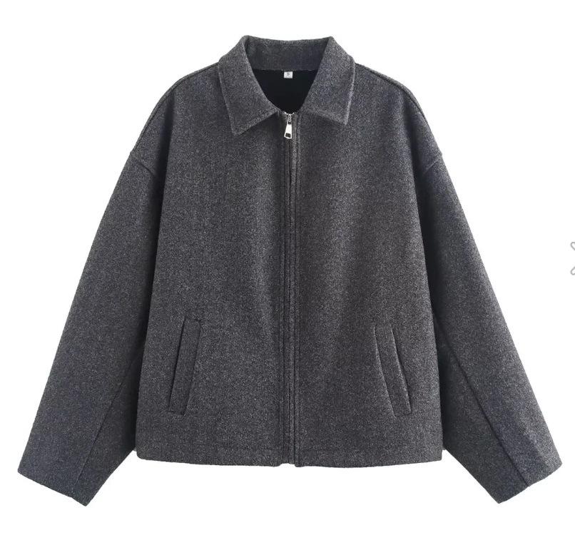 Women's Turn-Down Collar Long Sleeve Zipper Jacket - Autumn/Winter Fashion, European & American Style, Loose Casual Fit.