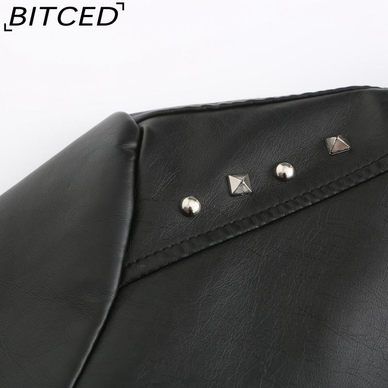 BITCED Rivet Fashion Stand Collar Leather Jacket Solid Colour Casual Jacket for Women Spring/Autumn Outerwear