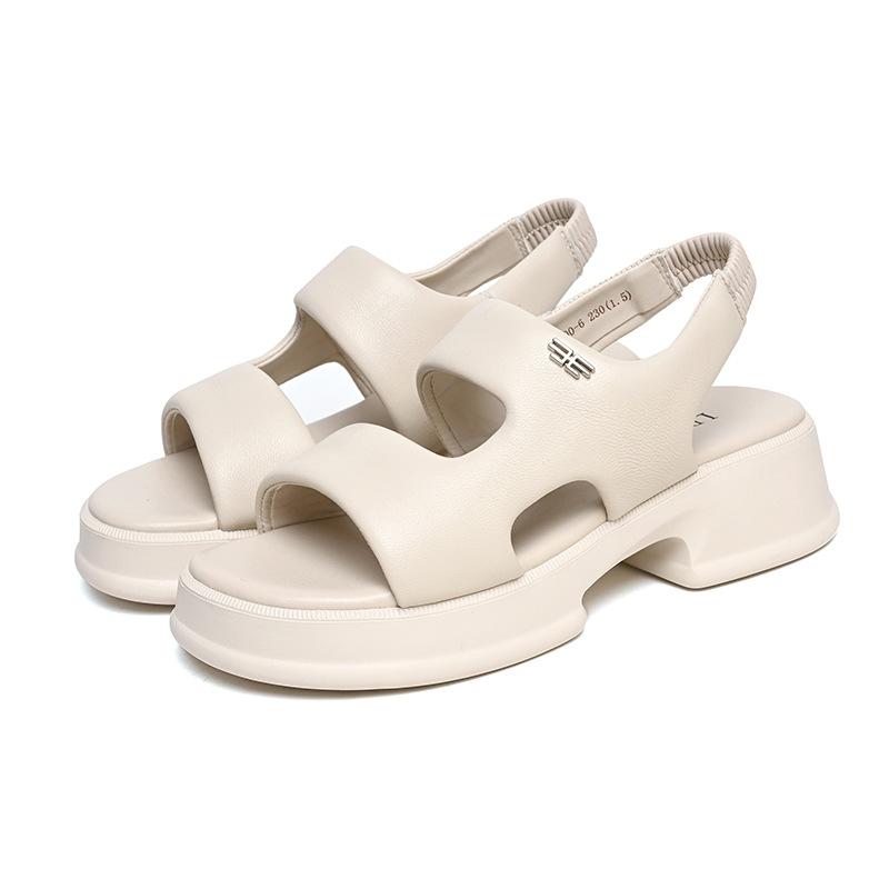 2025 new summer outer wear slippers sports style beach leather platform sandals versatile temperament sheepskin non-slip women's shoes