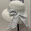 French Polka Dot Face Small Sunshade Straw Hat Women's Spring and Summer Fashion Versatile Sunscreen Bucket Hat Seaside Vacation Self-operated