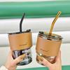 450ml Coffee Glasses Heat Resistant Leather Cover Glass Mug Water Cup Tea Wine Drinkware Glasses Tumbler With Lids Straw