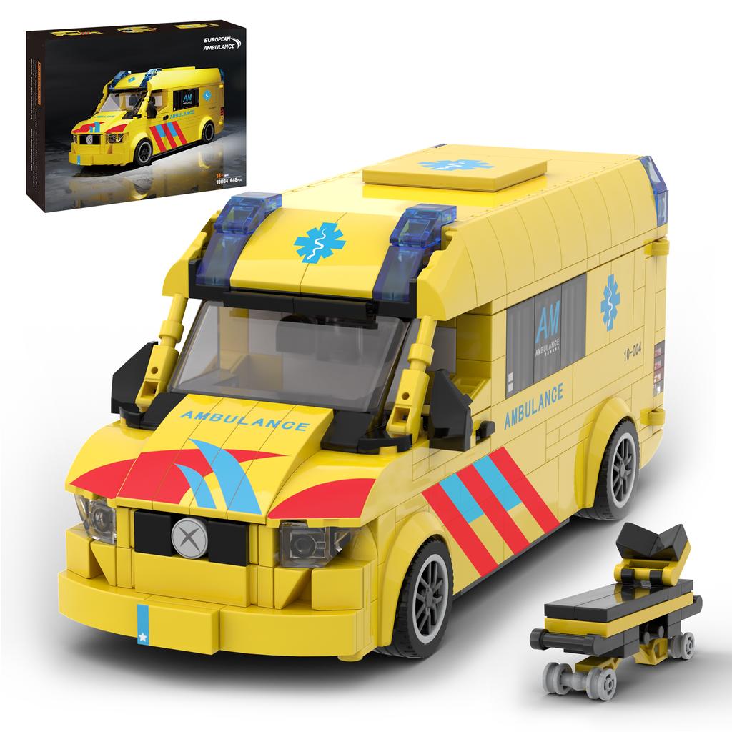 Non-Toxic 648Pcs European Style Ambulance Building Blocks City Rescue Vehicle Model Bricks Desktop Ornament Kids Diy Toys Holiday Gifts