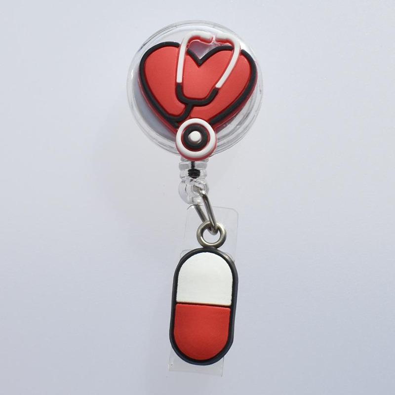 Fivela retrátil médica dos desenhos animados médico enfermeira licença de trabalho cordão criativo fácil de puxar fivela certificado marca nome