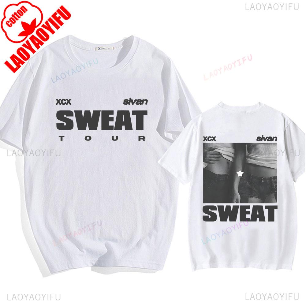 Charli Xcx Troye Sivan Sweat Tour Double Sided Graphic Tshirt Music Concert Unisex Casual Streetwear Short Sleeve Tee