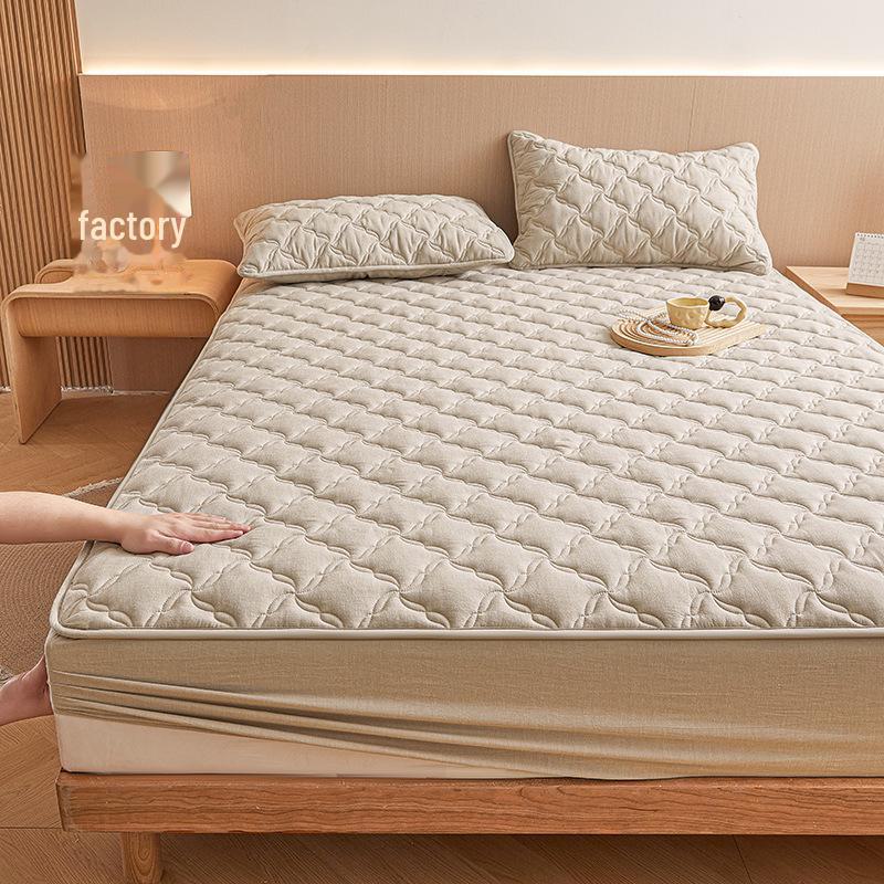 Pure Color Quilted Cotton Yarn-Dyed Bed Sheet & Bedspread Set