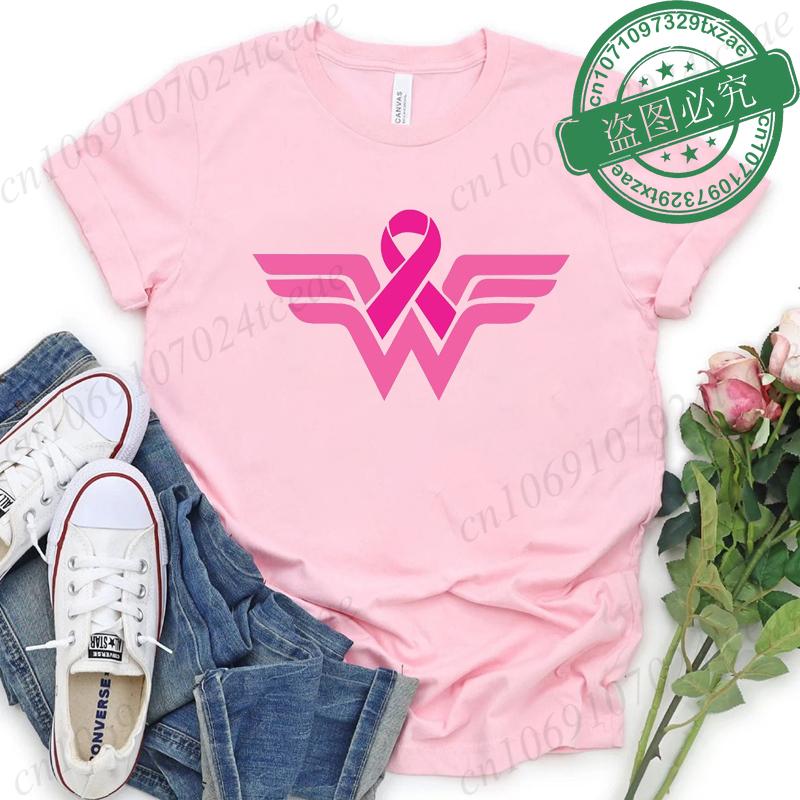 

Summer Y2k Women Tshirt Cancer Ribbon Wonder Printed FeUnisex Clothing Short Sleeve Breast Cancer Awareness Tops Fighter Tees S